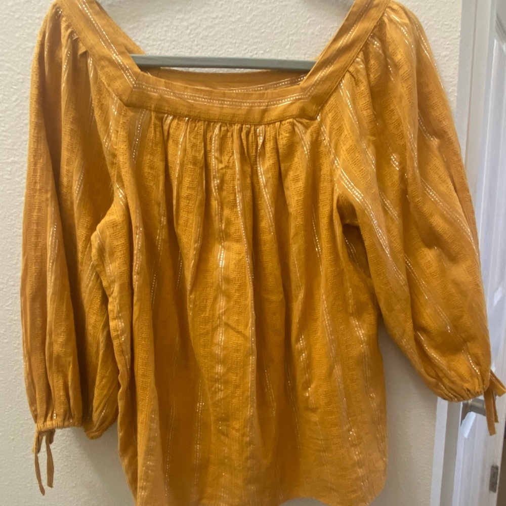 Women’s Lauren Conrad Square-neck Volume-Sleeve Gold Metallic Top, XS